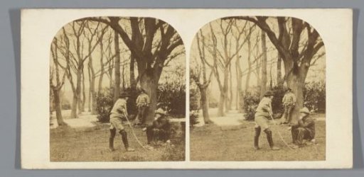 Three men in a landscape with trees