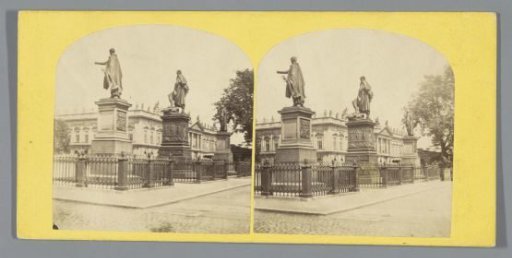 View of the Zeughaus from the Bebelplatz in Berlin, with statues of Ludwig Yorck von Wartenburg, Gebhard Leberecht von Blücher, and August Neidhardt von Gneisenau in the foreground