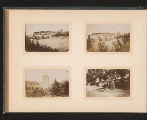 Two views of the Pont Saint-Bénezet, City view and Horse-drawn cart