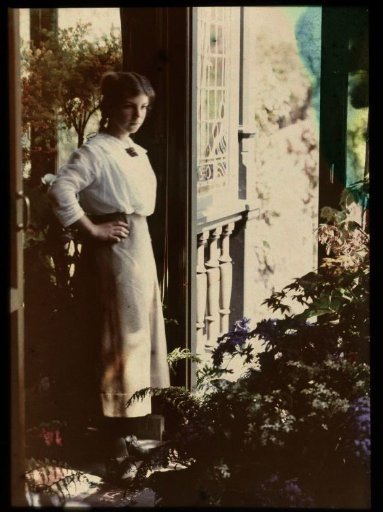 Portrait of a young woman at a doorway, possibly Elise Burdet