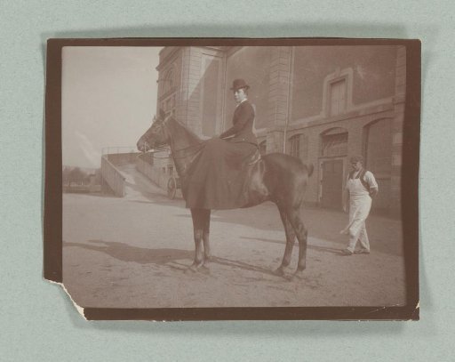 Portrait of a Woman on Horseback, with a Man Standing Beside Her to the Right