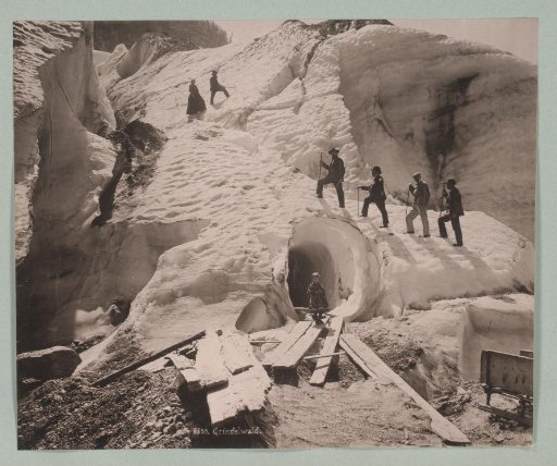 Five Men, a Woman, and a Girl on the Grindelwald Glacier, at the Entrance to a Cave