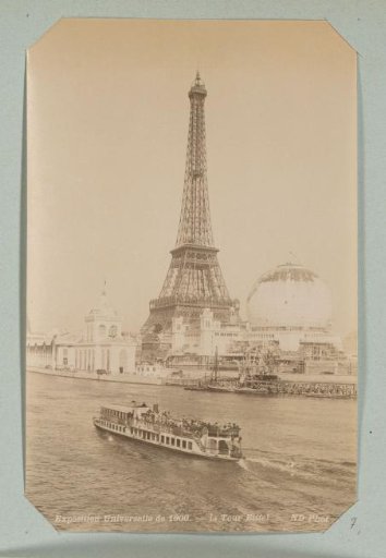 Eiffel Tower viewed from the Seine, during the 1900 World's Fair, Paris