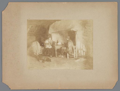 Painting by Albert Neuhuys depicting a family at table with a dog on the floor