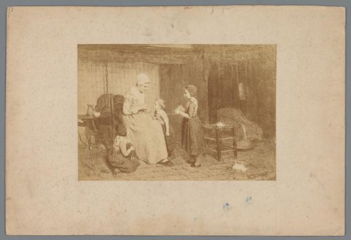 Painting by Albert Neuhuys depicting a woman with three children in a living room