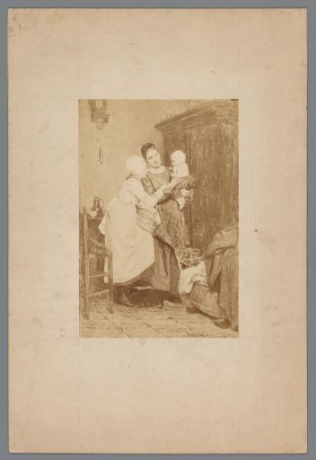 Painting by Albert Neuhuys depicting two young women and a baby in a living room