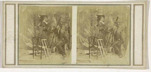 Standing Woman Next to a Sitting Man, with a Chair in Front of Them