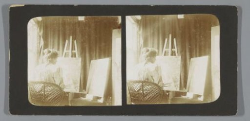Cornelia Margaretha Scheltema Beduin at an easel in her studio, Singel 256, Amsterdam
