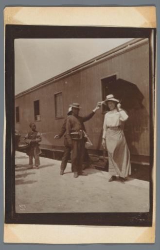 A woman (Miss Ronse) at the train from Hankow to Peking, China