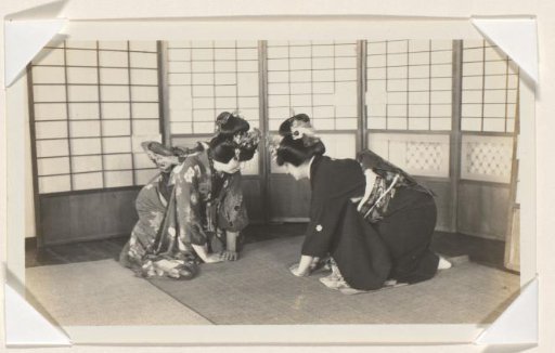 Two women in kimono, seen from behind, Japan