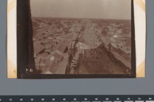 Bird's-eye view of a long shopping street in a vast city, China