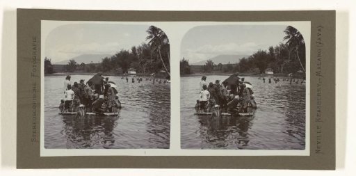 People on a raft in the lake of Wendit on Java.