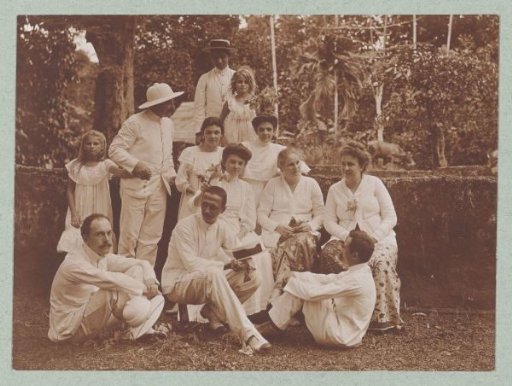 Group portrait of people in Batuan, dressed in white.