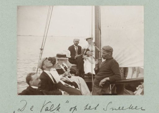 Passengers on a sailing ship during a trip on the Lake of Sneek