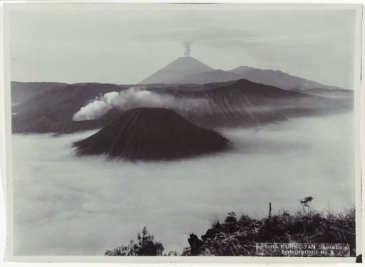 Middle part of a panoramic photograph with Mount Bromo and surroundings, Java, former Dutch East Indies