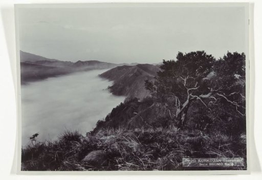 Right part of a panoramic photograph with Mount Bromo and surroundings, Java, former Dutch East Indies