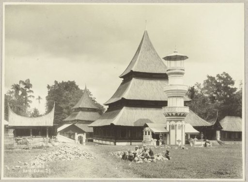 Mosque or mesjid with minaret and outbuildings in Kota Baru, probably on Sumatra