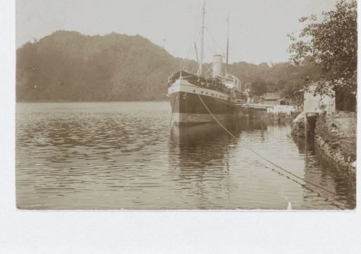 A large steamship moored