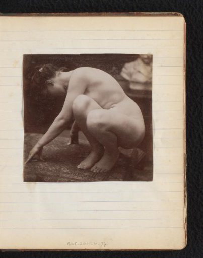 Study of a female nude model, seen from the side, in the studio of Jacques de Lalaing, preliminary study