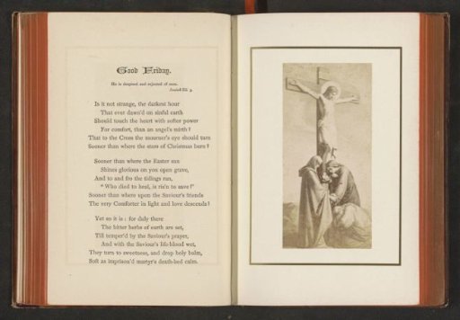 Photographic reproduction of a print, depicting the Crucifixion of Christ with Mary, John and Mary Magdalene