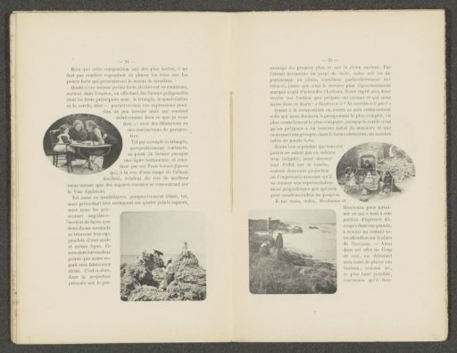 Children around a table and women on rocks