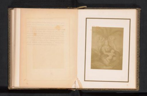 Photographic reproduction of a print after a painting, depicting Mary with Child and putti