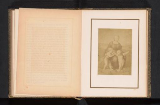 Photographic reproduction of a print after a painting, depicting the Madonna with the thistle finch