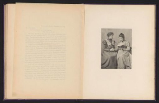 Portrait of Helen Keller and Anne Sullivan with a book