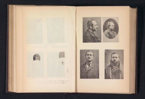 Four portraits of two criminals, with and without beards