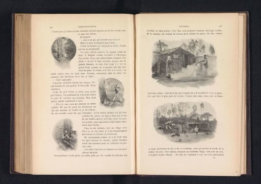 Photographic reproductions of drawings, depicting a man in a forest
