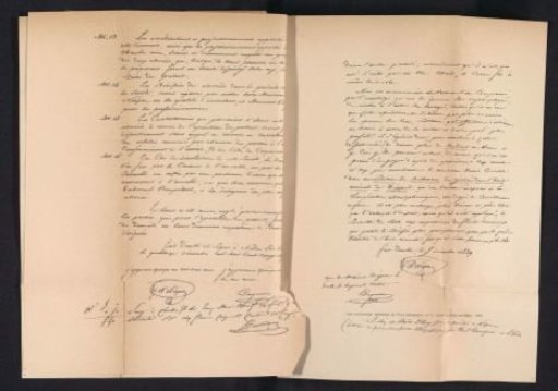 Photographic reproduction of the fifth page of the cooperation contract between Louis Daguerre and Nicéphore Niépce