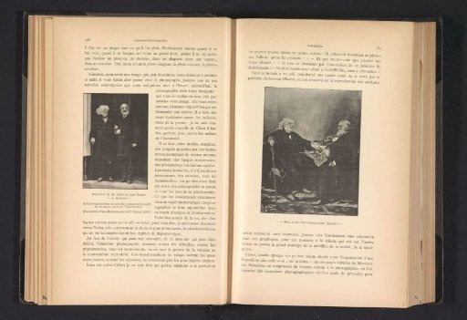 Michel Eugène Chevreul and Paul Nadar standing arm-in-arm before a door