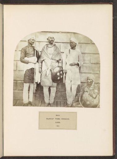 Four Men with Shields and Weapons in Hand from the Bais Rajput Community from Awadh, Uttar Pradesh, India