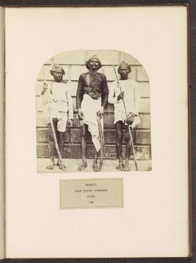 Portrait of three unknown men with weapons from the Pasi community of Awadh, Uttar Pradesh, India