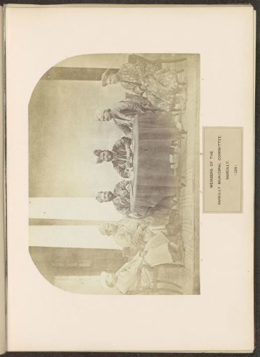 Portrait of six members of the municipal committee of Bareilly, Uttar Pradesh, India