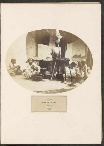 Four Men Dyeing Textiles Outdoors in Delhi, India