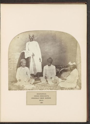 Portrait of four merchants in Delhi, India, originally from Marwar, Rajasthan