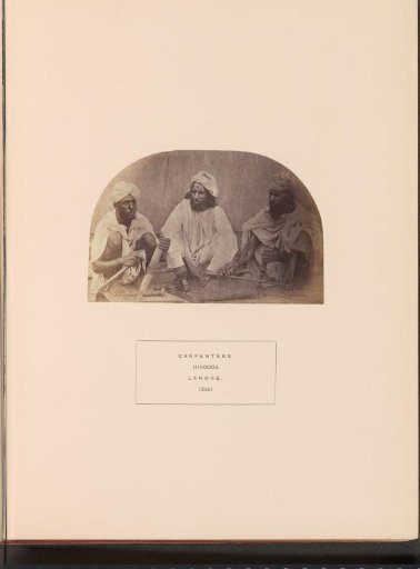 Portrait of three unknown carpenters with tools from Lahore, Punjab, Pakistan