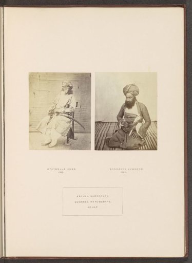 Portraits of Hyatoolla Khan and Shahzada Jumboor, two men from the Sadozai tribe of Kohat, Khyber Pakhtunkhwa, Pakistan