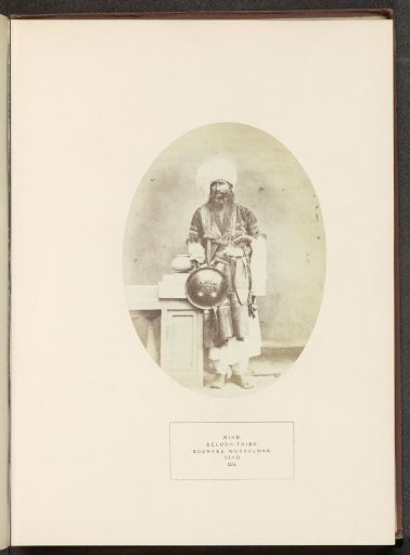 Portrait of an unknown man with a shield from the Rind Baloch tribe in Sindh, Pakistan