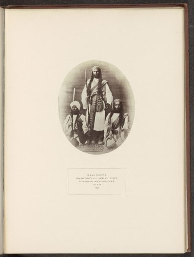 Portrait of three unknown men with weapons from the Brahui community of Kalat, Balochistan, Pakistan