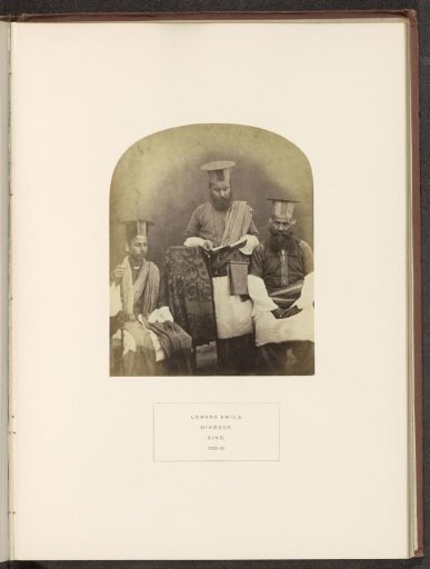Portrait of three unknown men from the Lohana Amil community in Sindh, Pakistan
