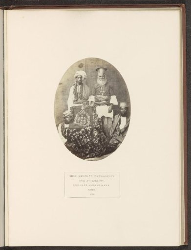 Portrait of Khan Mahomed, an embroiderer with three attendants in Sindh, Pakistan