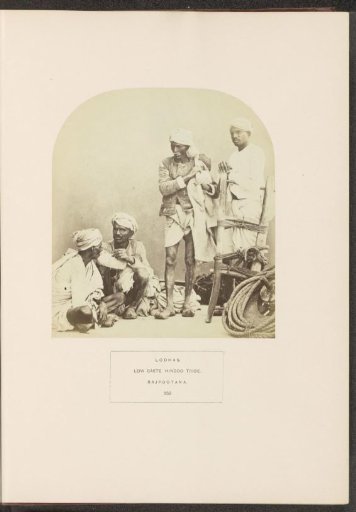 Portrait of four unknown men from the Lodha community with agricultural attributes, India