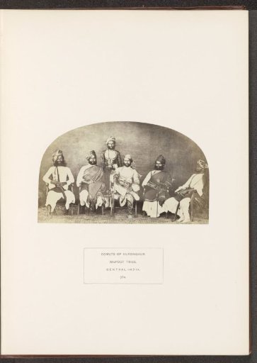 Portrait of Koonwur Mytab Singh and five other men with turbans from Narsinghpur, Madhya Pradesh, India