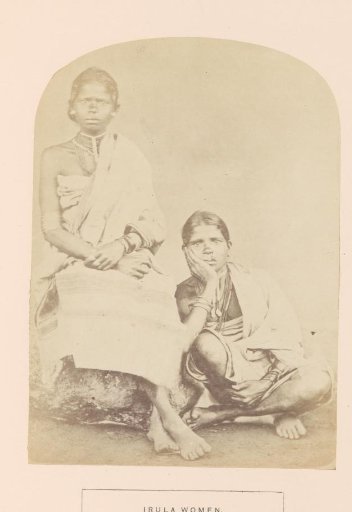Portrait of two unknown women from the Irula tribe of the Nilgiri mountains in Tamil Nadu, India