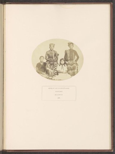 Group portrait of four unknown people from the Karen folk of Myanmar