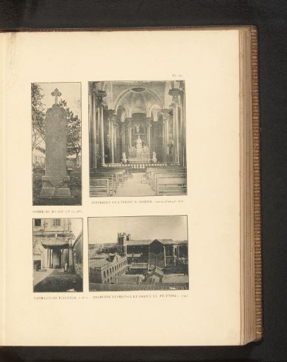 The grave of Mouly, Interior of the Wangfujing Church, View of the pavilion of P. Schall and View of the Xishiku Church