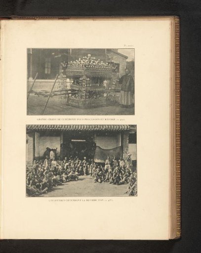 Unknown man at a ceremonial seat for, among other things, marriages and View of a group of unknown persons