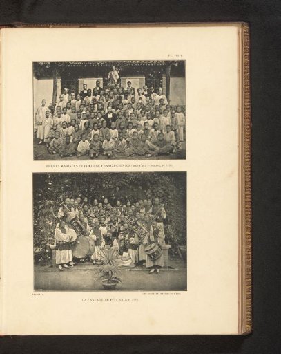 Group of unknown pupils with their teacher and Group portrait of a brass band